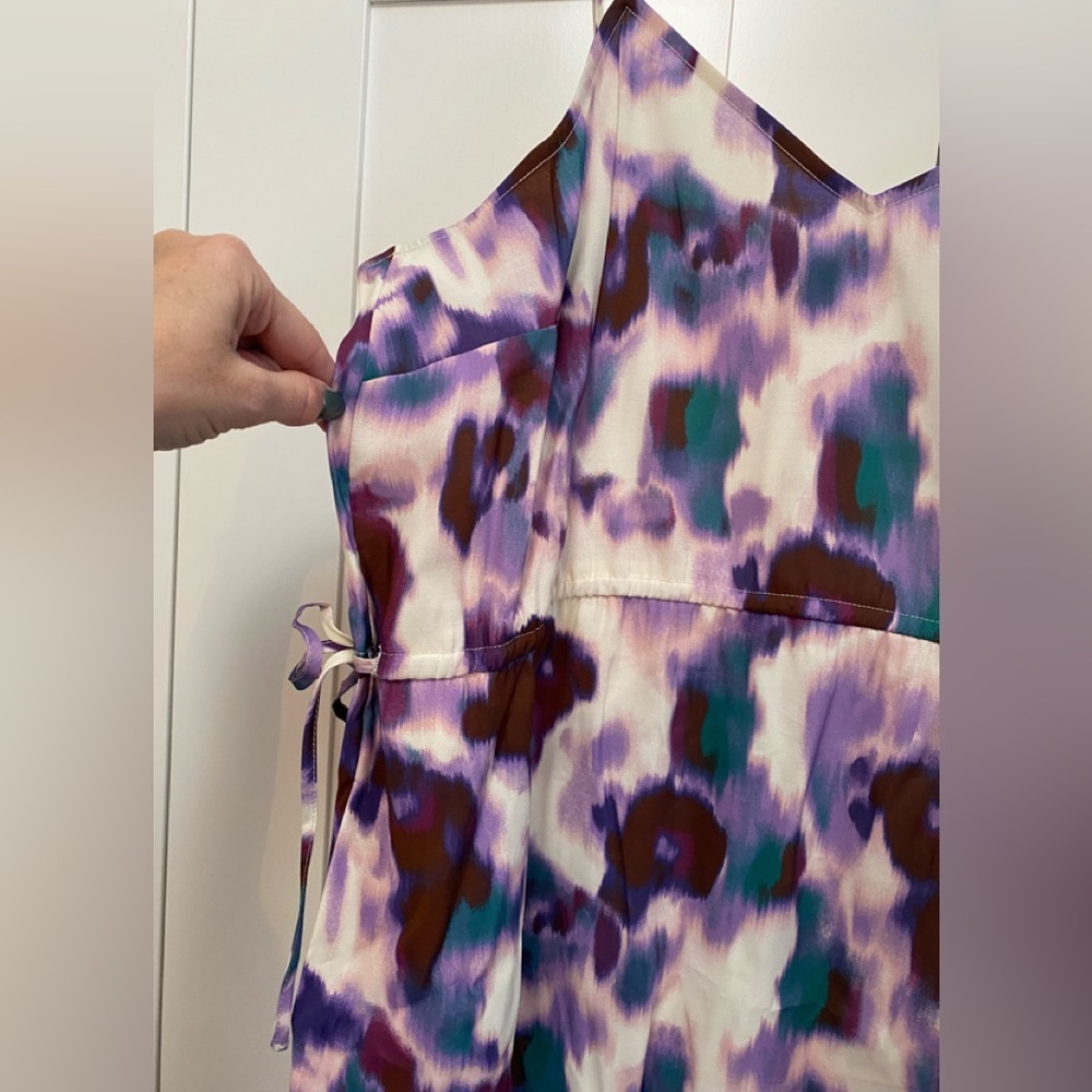 Abstract Floral Strappy Midi Dress Adjustable Waist Purple Pink Teal Sz XL NEW! - Picture 5 of 7